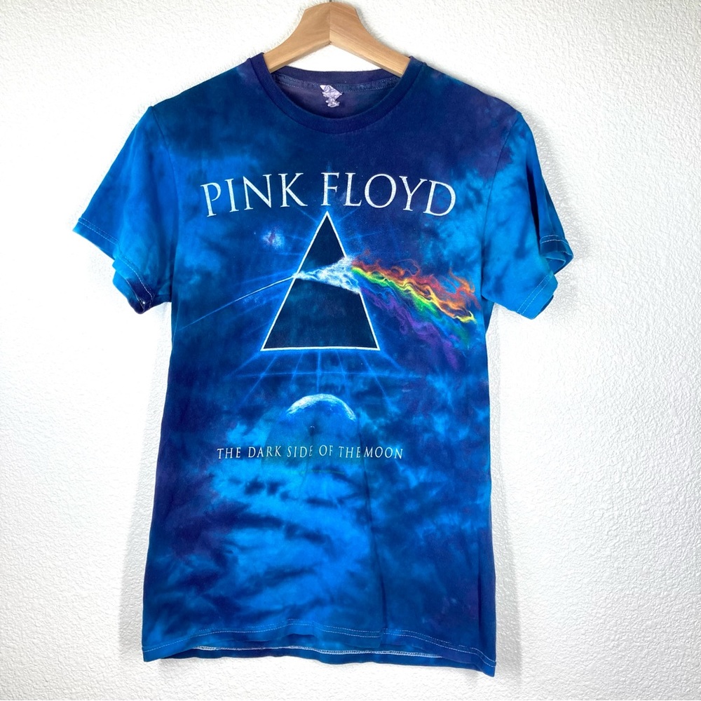 Pink Floyd Tie Dye Graphic Band Tee Small Unisex Rock Roll Blue Cotton